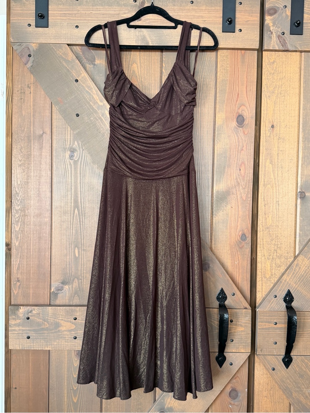BCBGMaxAzria Brown Metallic Midi Dress
